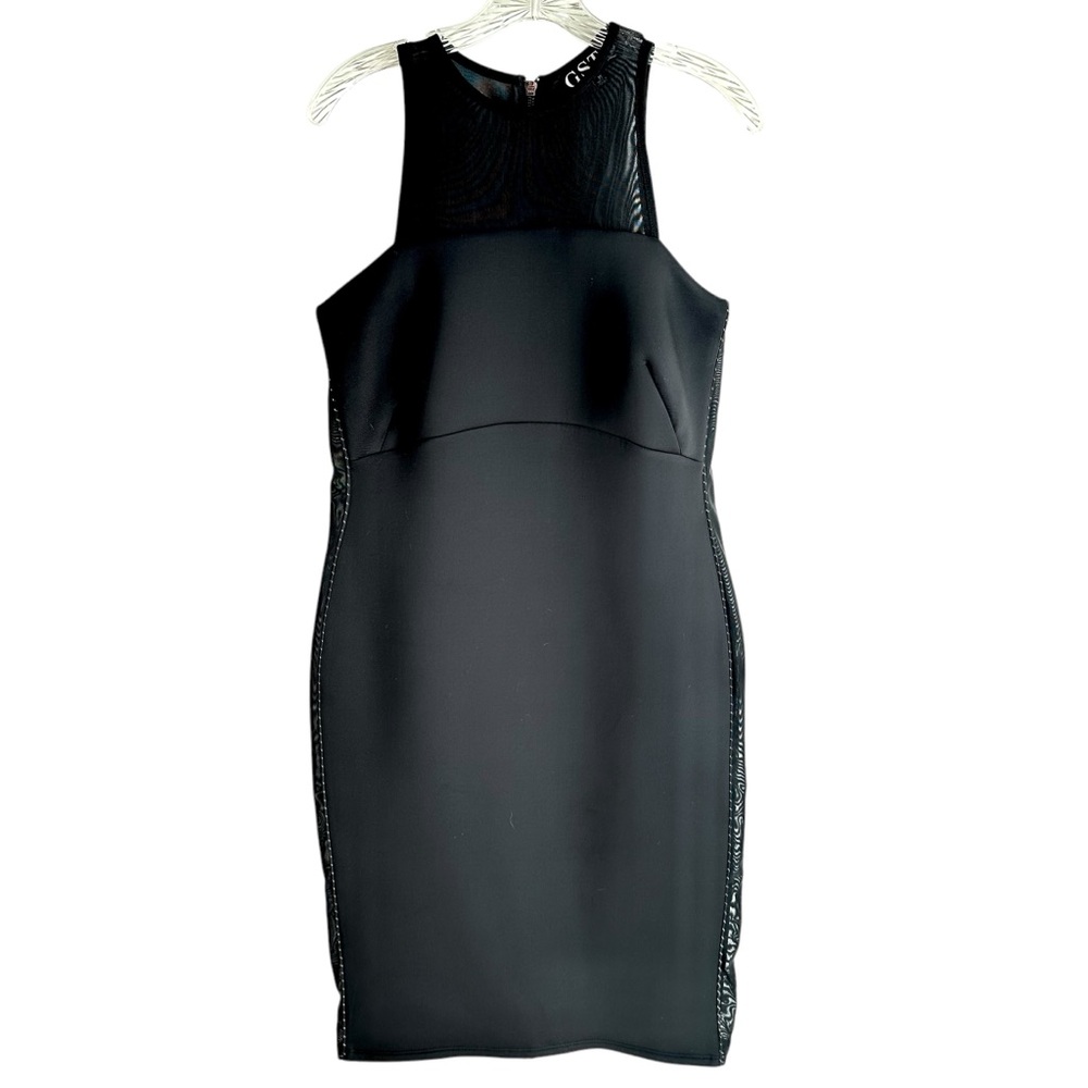 GSTQ Black Bodycon Sleeveless Midi Dress with Full 2 Way Zipper Down Back Size M